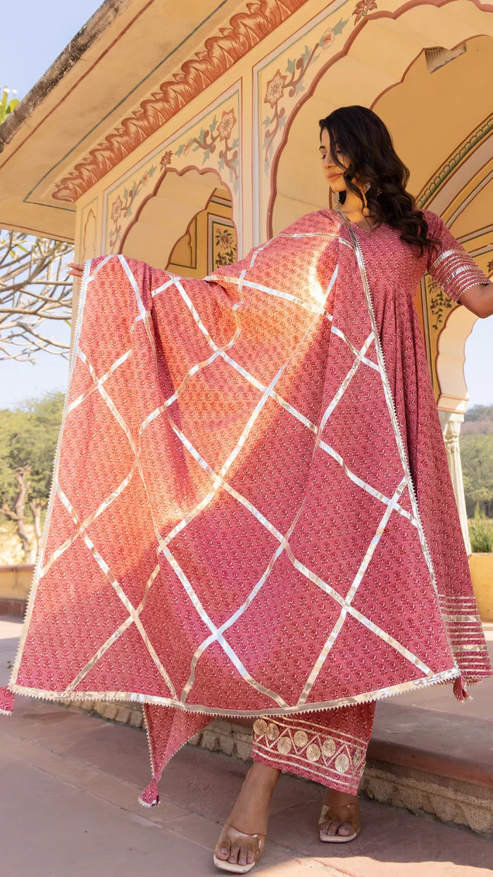 Rosewood booti gotta jaal cotton anarkali set - Image 3