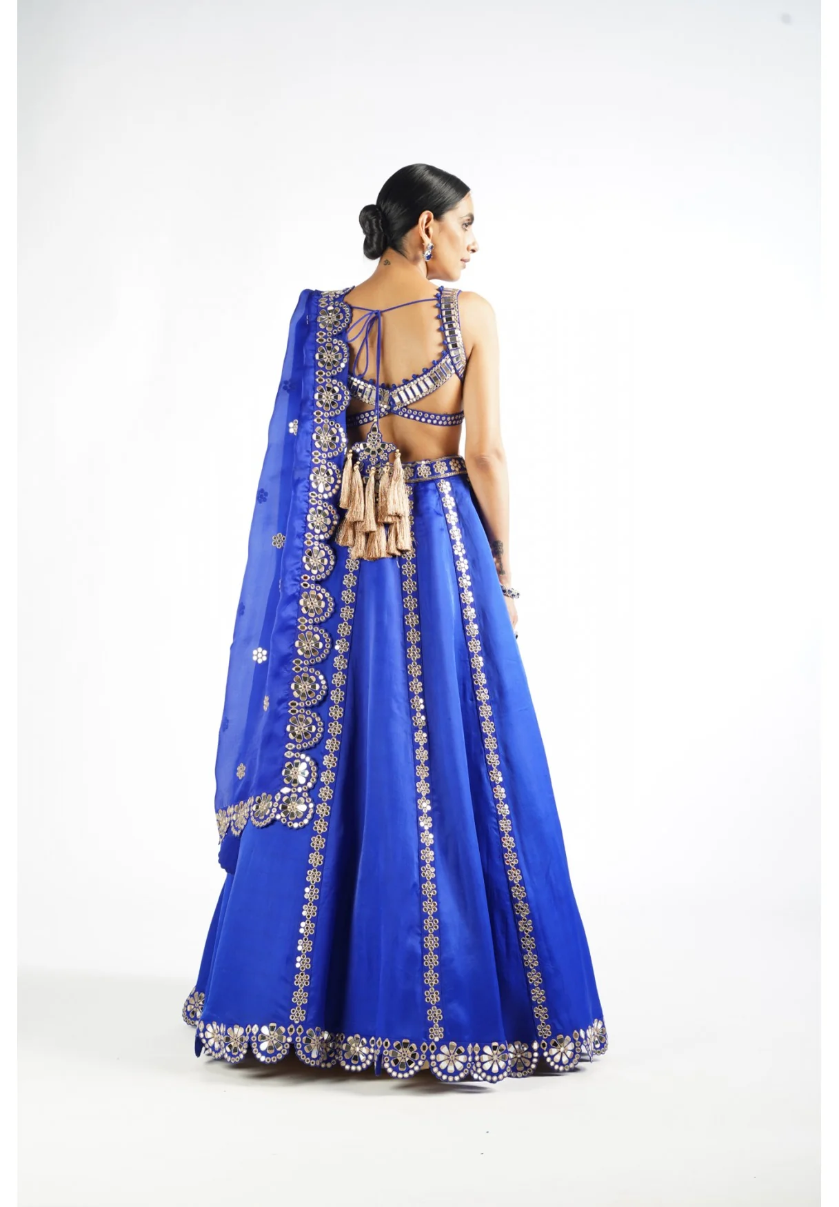 Royal Blue Flower Linear Lehenga Set - Image 2
