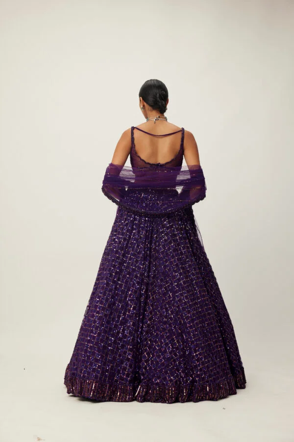 Royalty Purple Crystal Embroidered Lehenga Set - Image 4