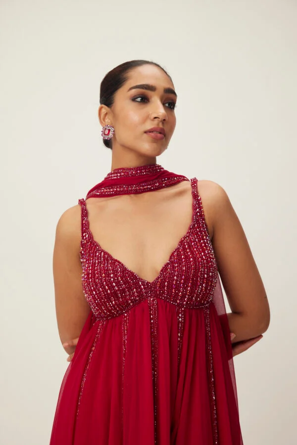Ruby Red Crystal embellished Kurta Set - Image 2