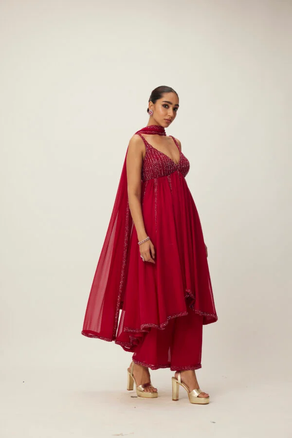 Ruby Red Crystal embellished Kurta Set - Image 3