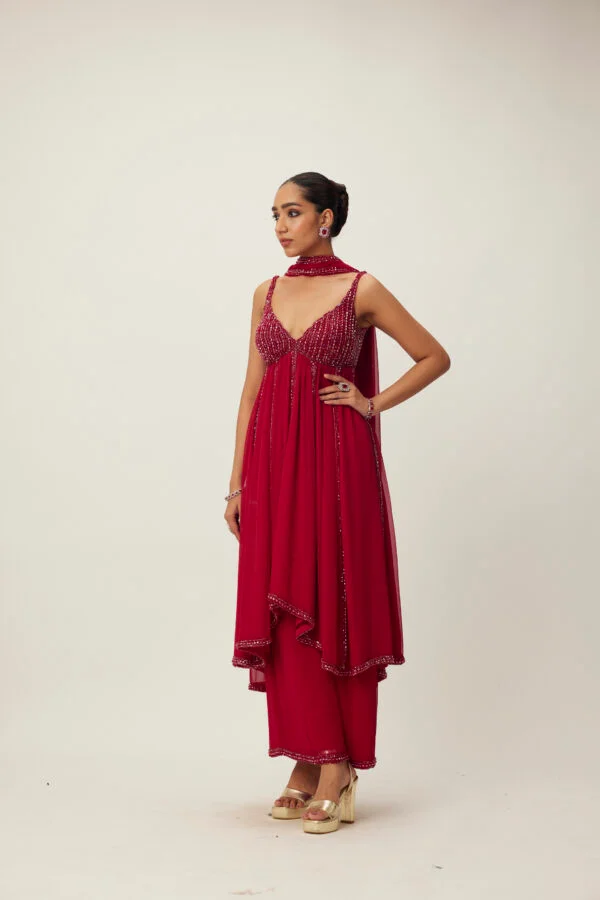 Ruby Red Crystal embellished Kurta Set - Image 4