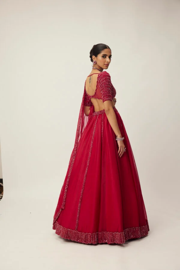 Ruby Red Organza Lehenga set - Image 4
