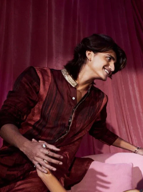 Rust Ajrakh Printed Kurta With Black Pant - Image 2
