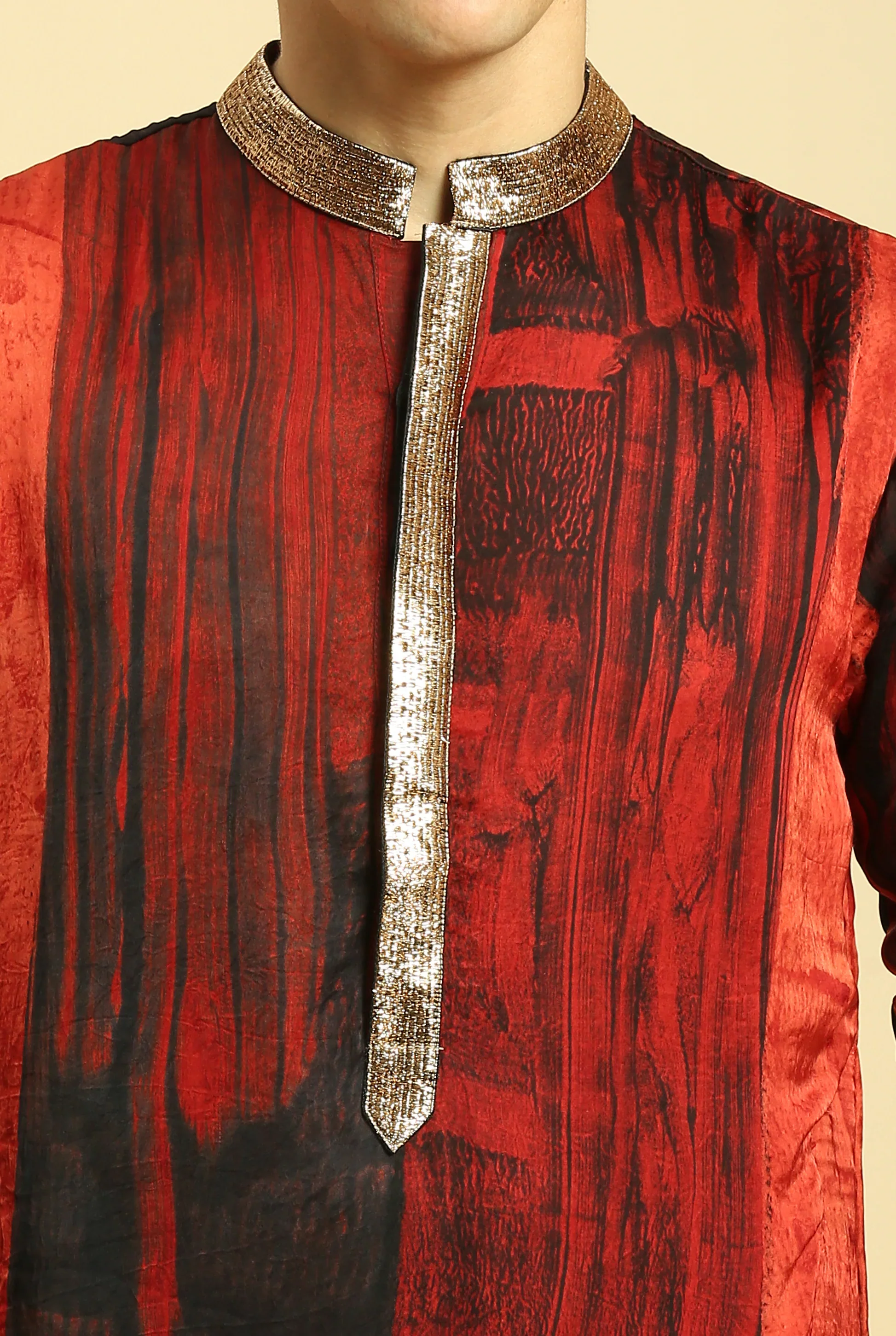 Rust Ajrakh Printed Kurta With Black Pant - Image 4