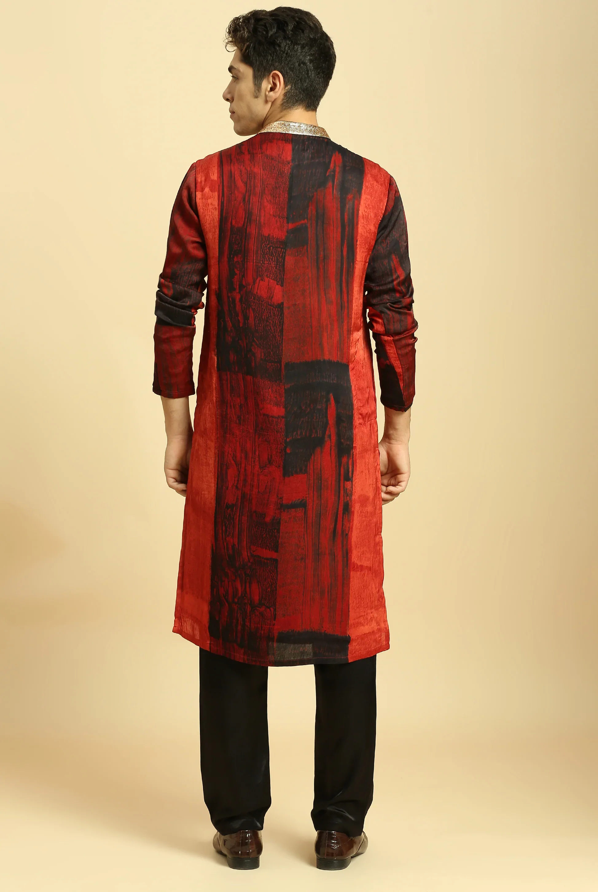 Rust Ajrakh Printed Kurta With Black Pant - Image 5
