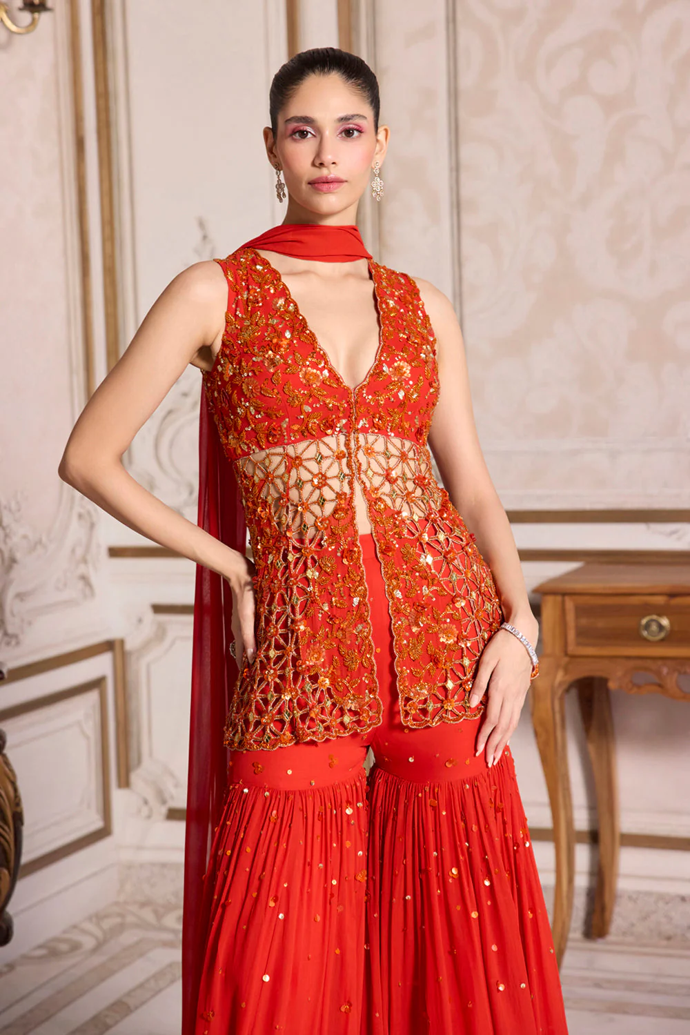 Rust Cutwork Peplum and Sharara Set - Image 2