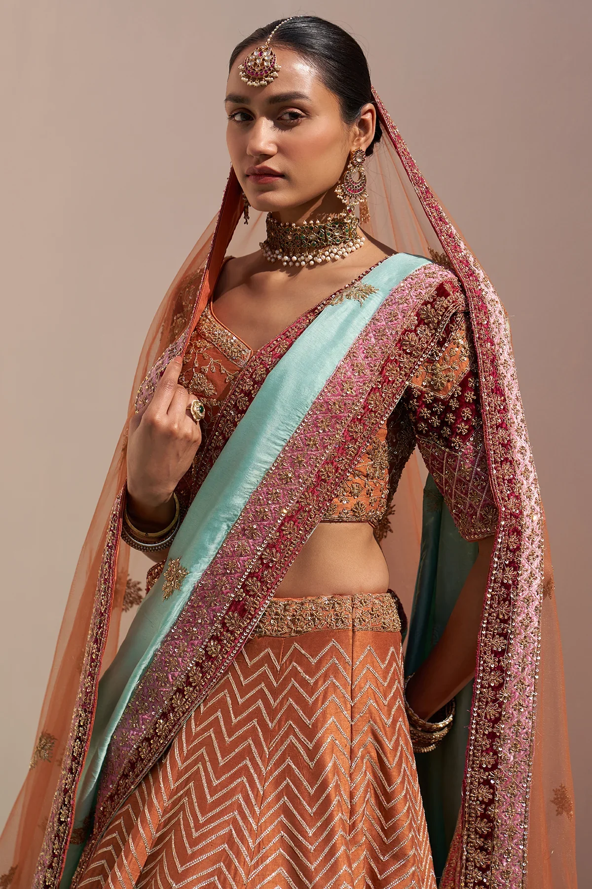 Rust Double Dupatta Lehenga Set - Image 2
