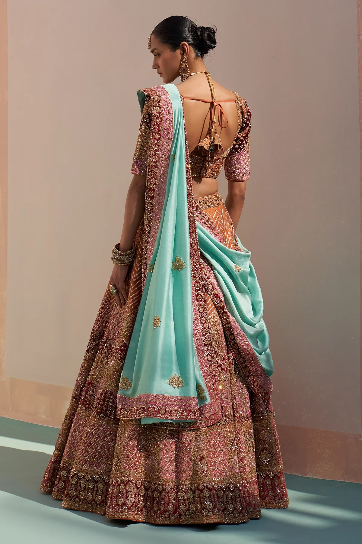 Rust Double Dupatta Lehenga Set - Image 3