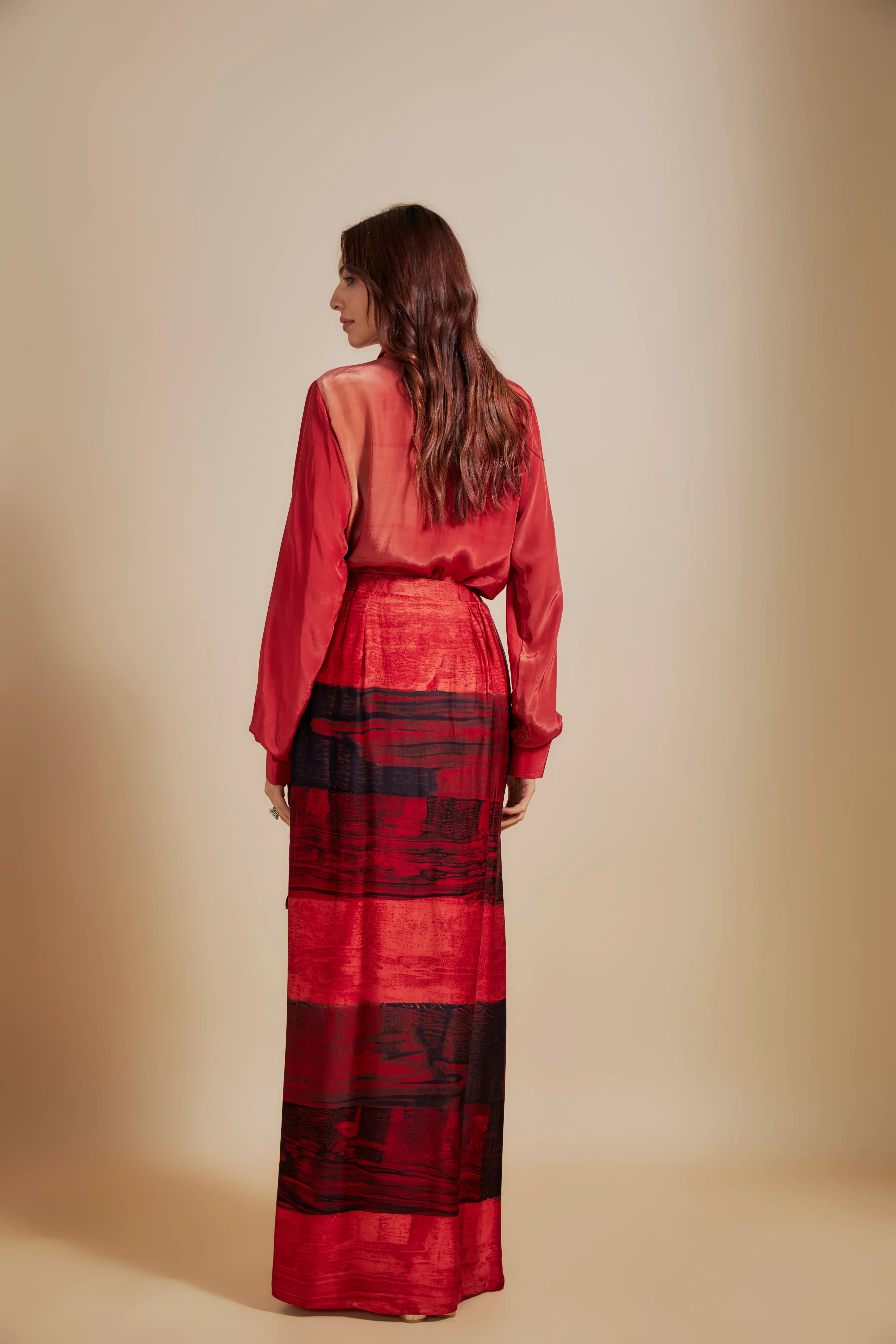 Rust Shirt With Printed Skirt - Image 3