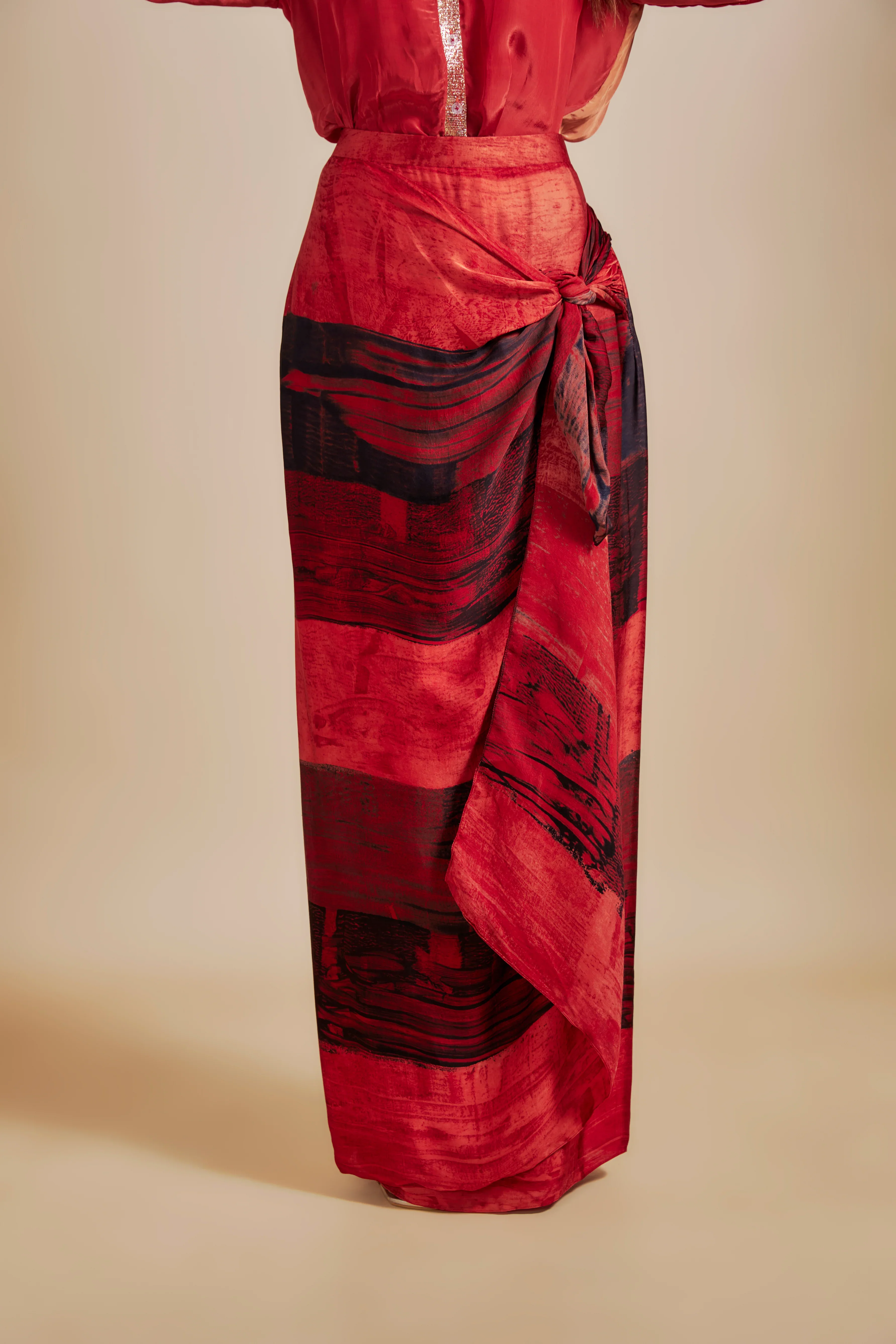 Rust Shirt With Printed Skirt - Image 4