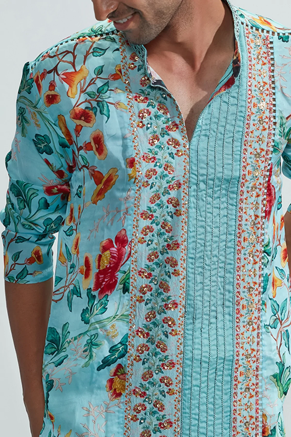 Saad Blue Embroidered Kurta - Image 3