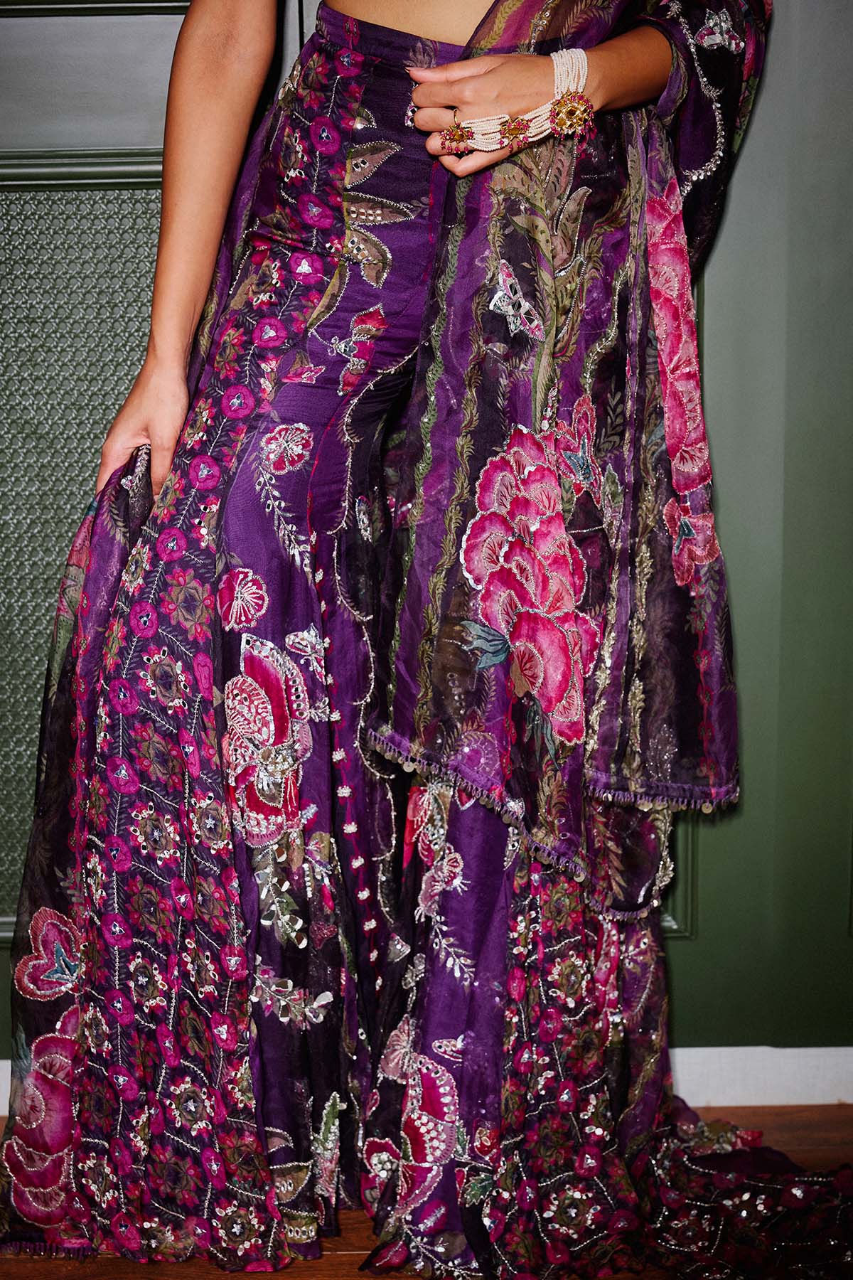Safa - Hand Embroidered Backless Choli with Trail Sharara And Dupatta - Image 5