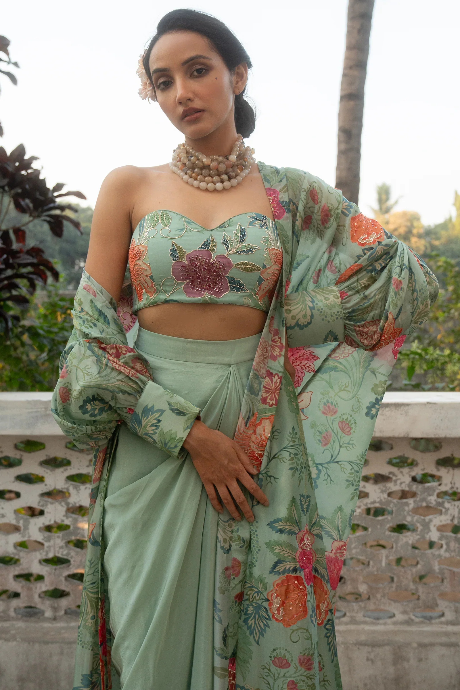 Sage Blue Floral Placement Jacket Set - Image 2