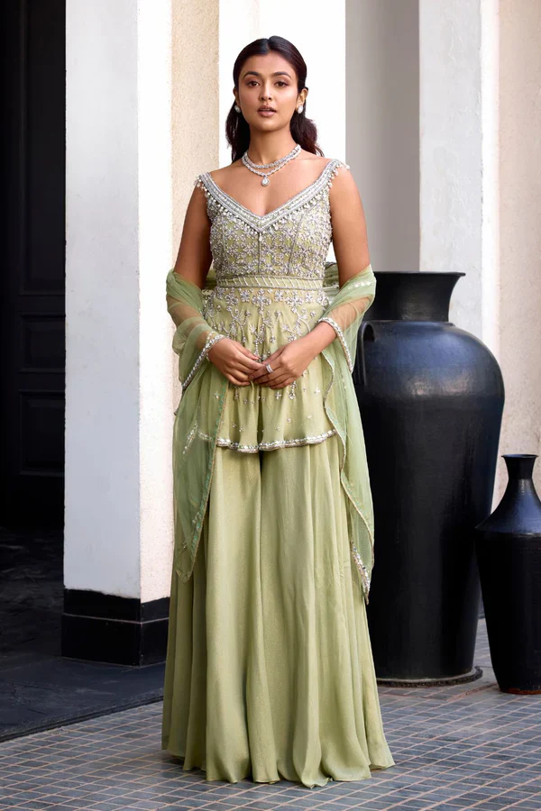 Sage Green Off Shoulder Peplum Set - Image 2