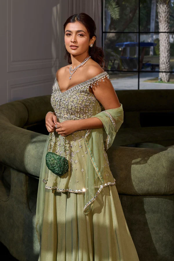 Sage Green Off Shoulder Peplum Set - Image 3