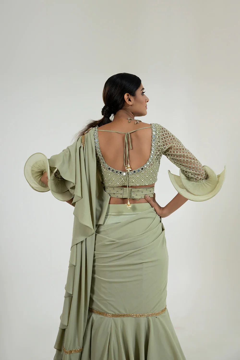 Sage Green Saree - Image 3