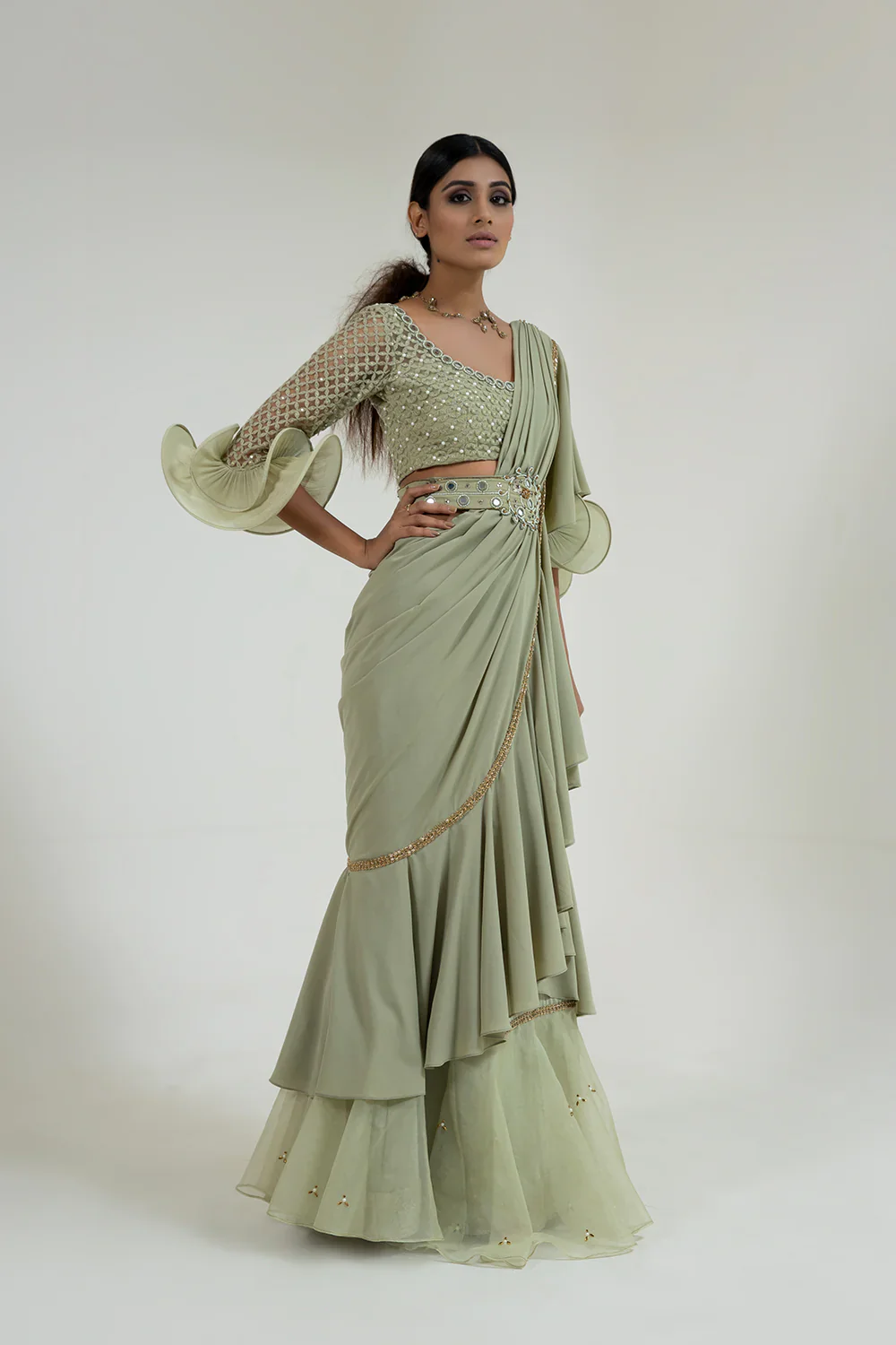 Sage Green Saree - Image 4