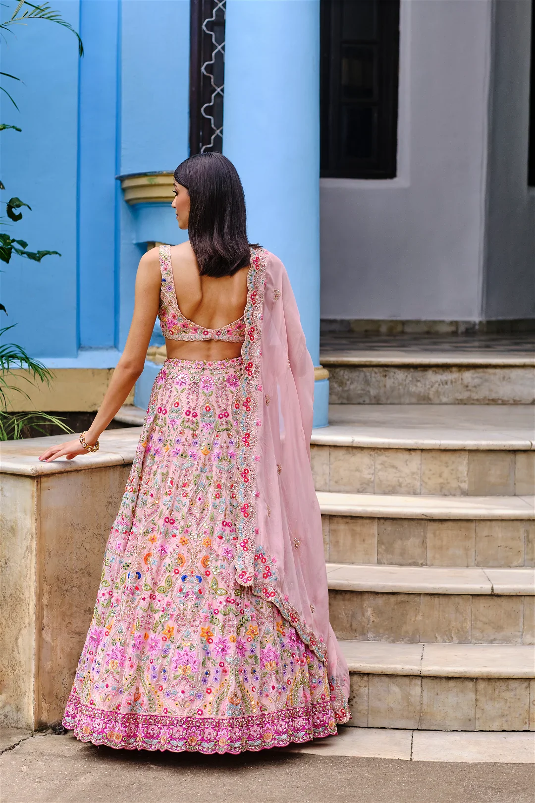 Salmon Pink Multi Pearl Lehenga - Image 2