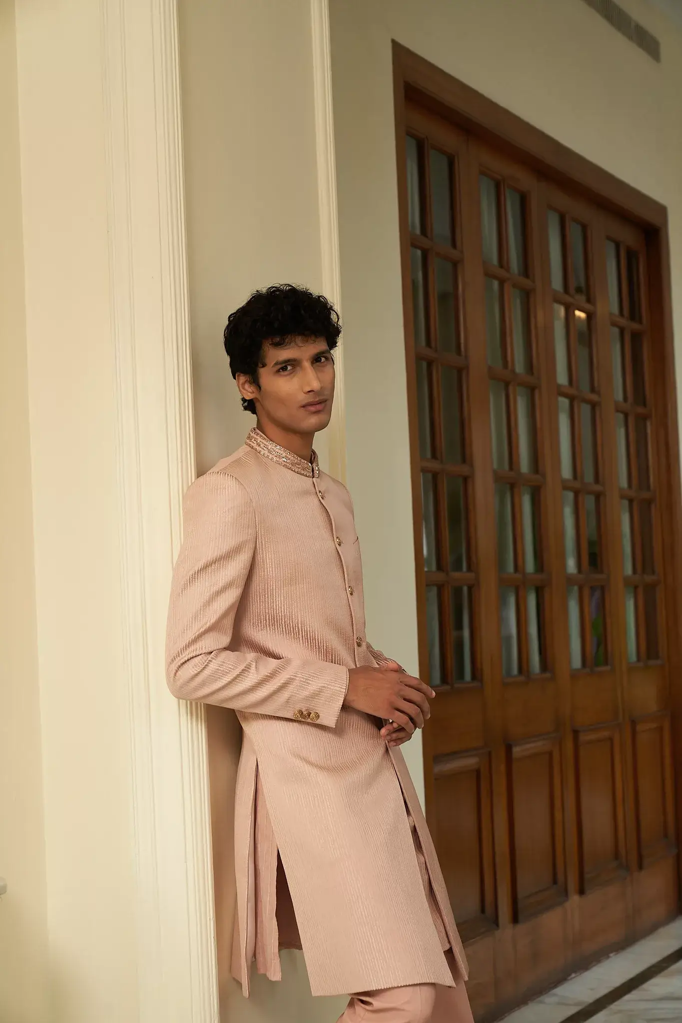 Salmon Striped Sherwani Set - Image 3