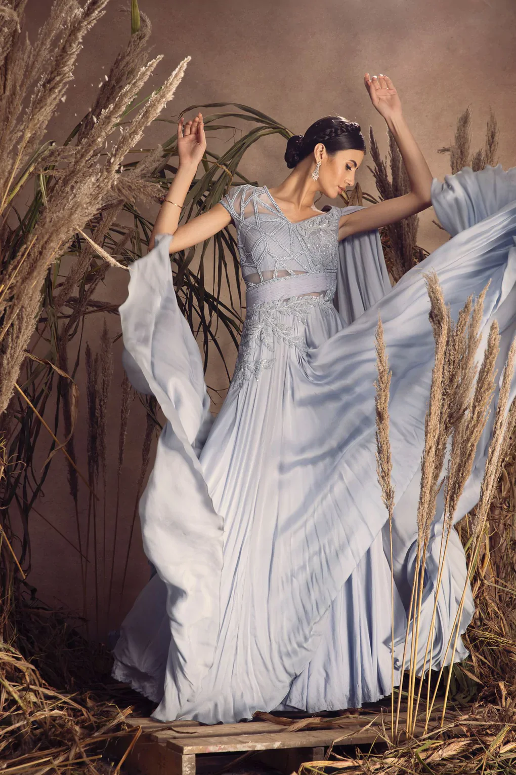 Satin Georgette Drape Gown - Image 3