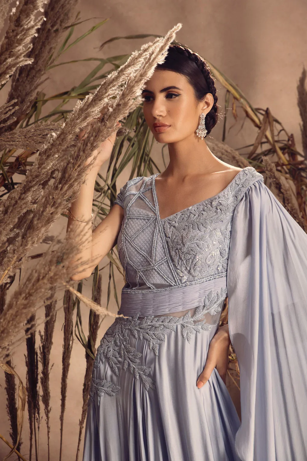 Satin Georgette Drape Gown - Image 4
