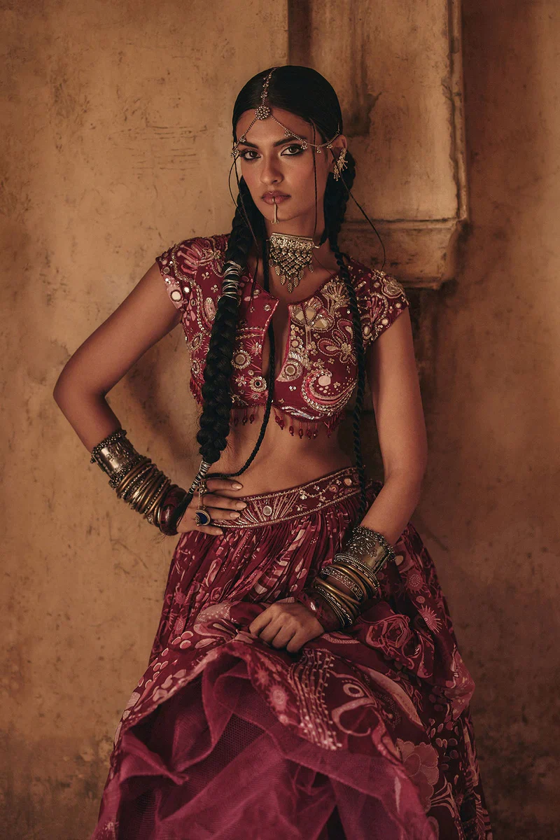 Scarlet Red Printed And Highlighted Lehenga Set - Image 4
