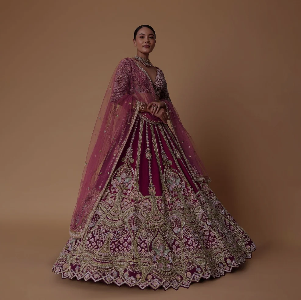 Scarlet Red Raw Silk 16 Kali Zardosi Lehenga With Koti Style Blouse Set - Image 2