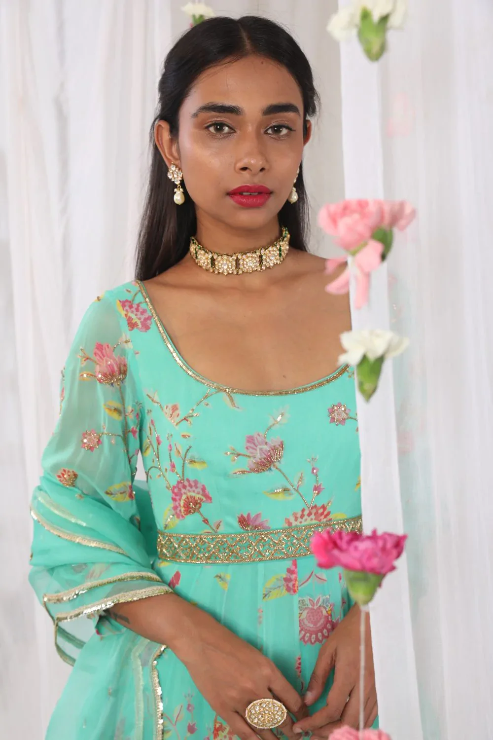 Sea Green High Low Anarkali - Image 3