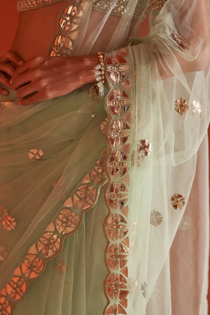 Sea Green Net Saree - Image 4