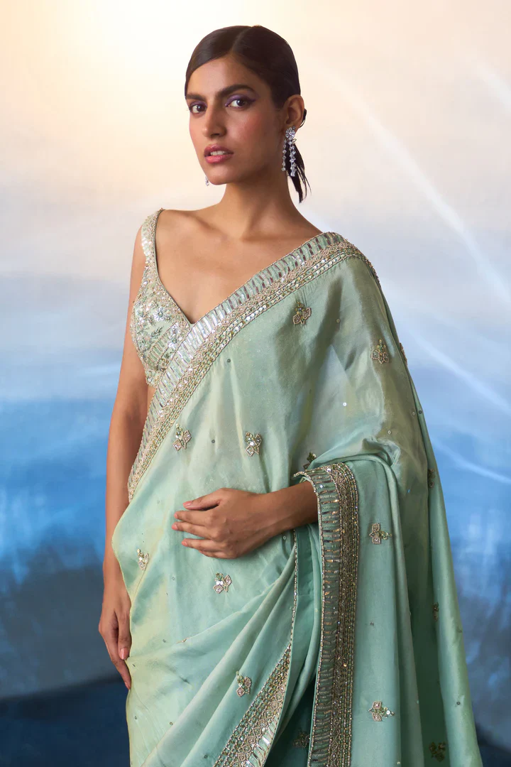 Seafoam Green Tissue Saree - Image 2