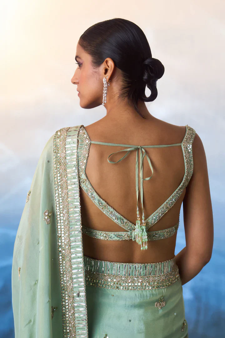 Seafoam Green Tissue Saree - Image 4