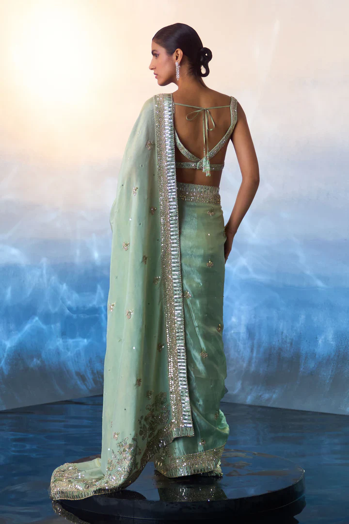 Seafoam Green Tissue Saree - Image 5