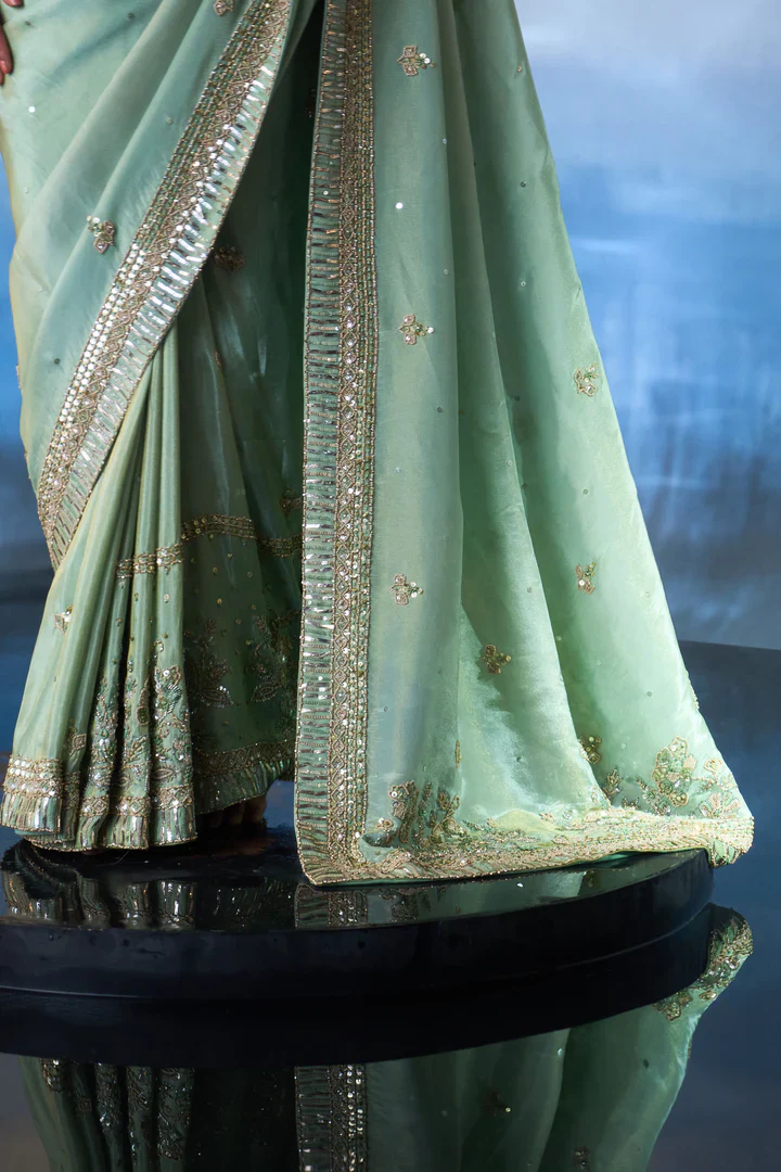 Seafoam Green Tissue Saree - Image 7