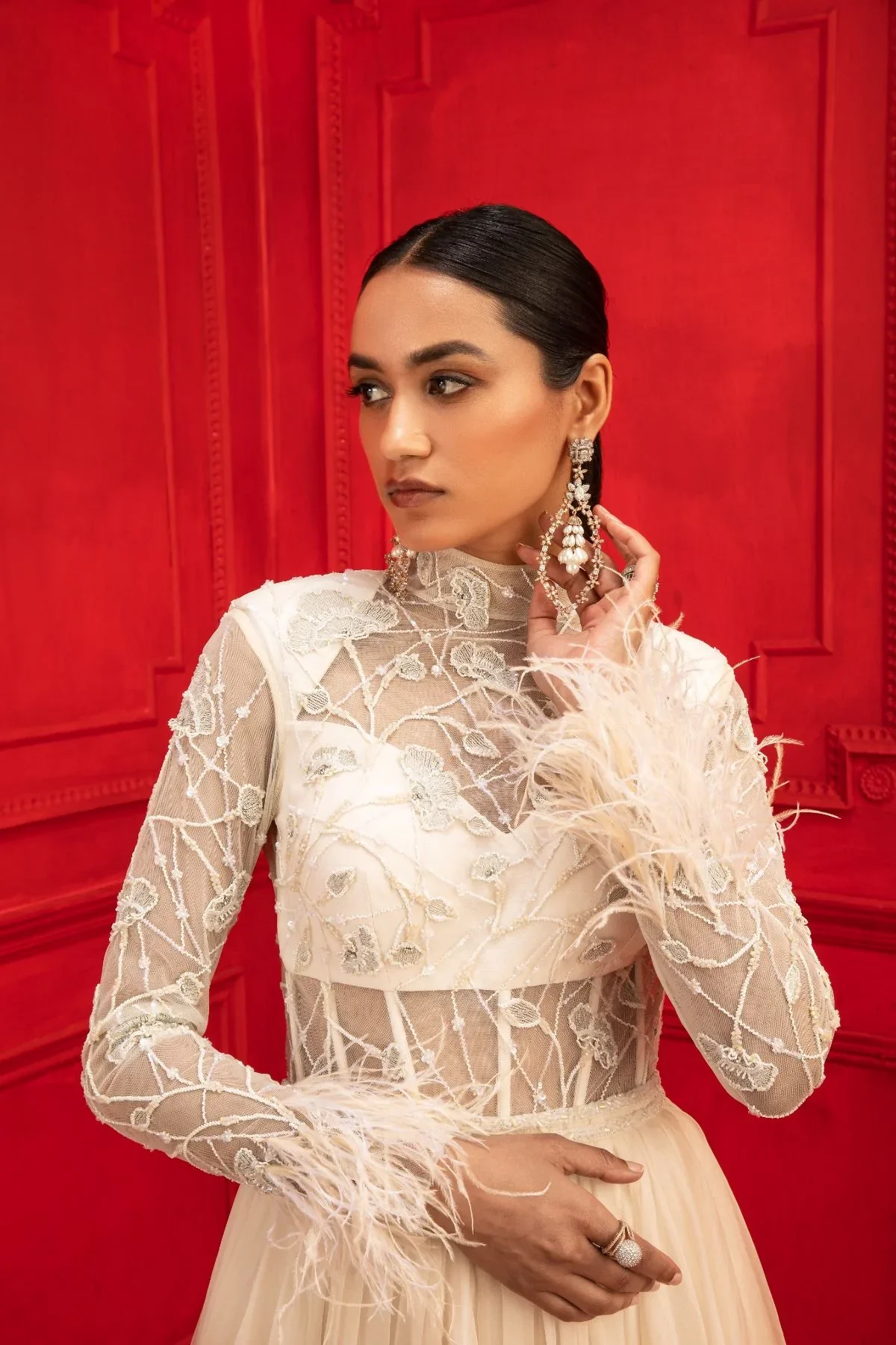 Seher White Organza Embroidered Gown - Image 3