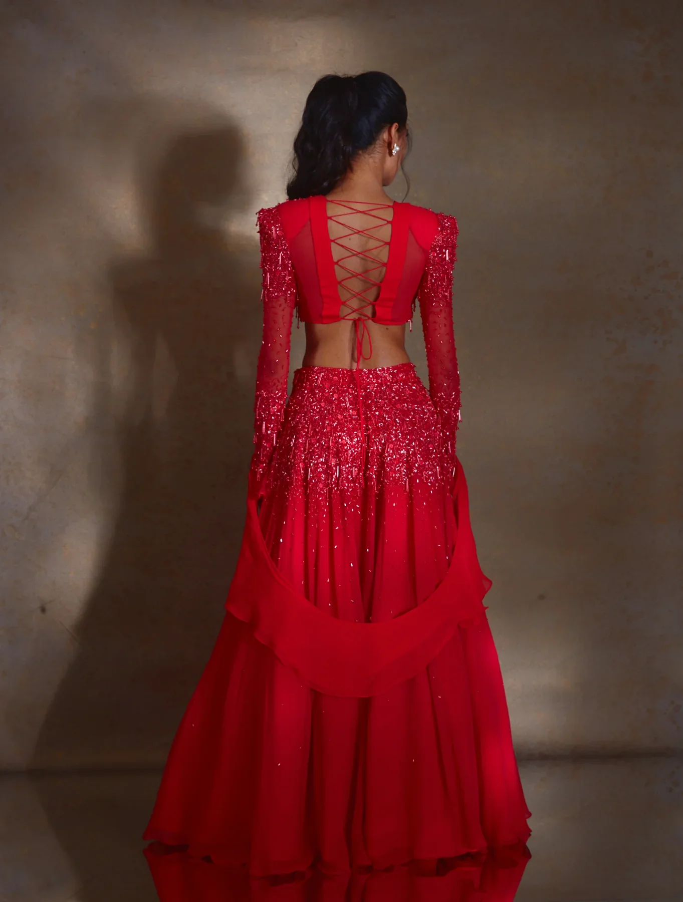 Seine Deep Vermillion Georgette Lehenga - Image 3