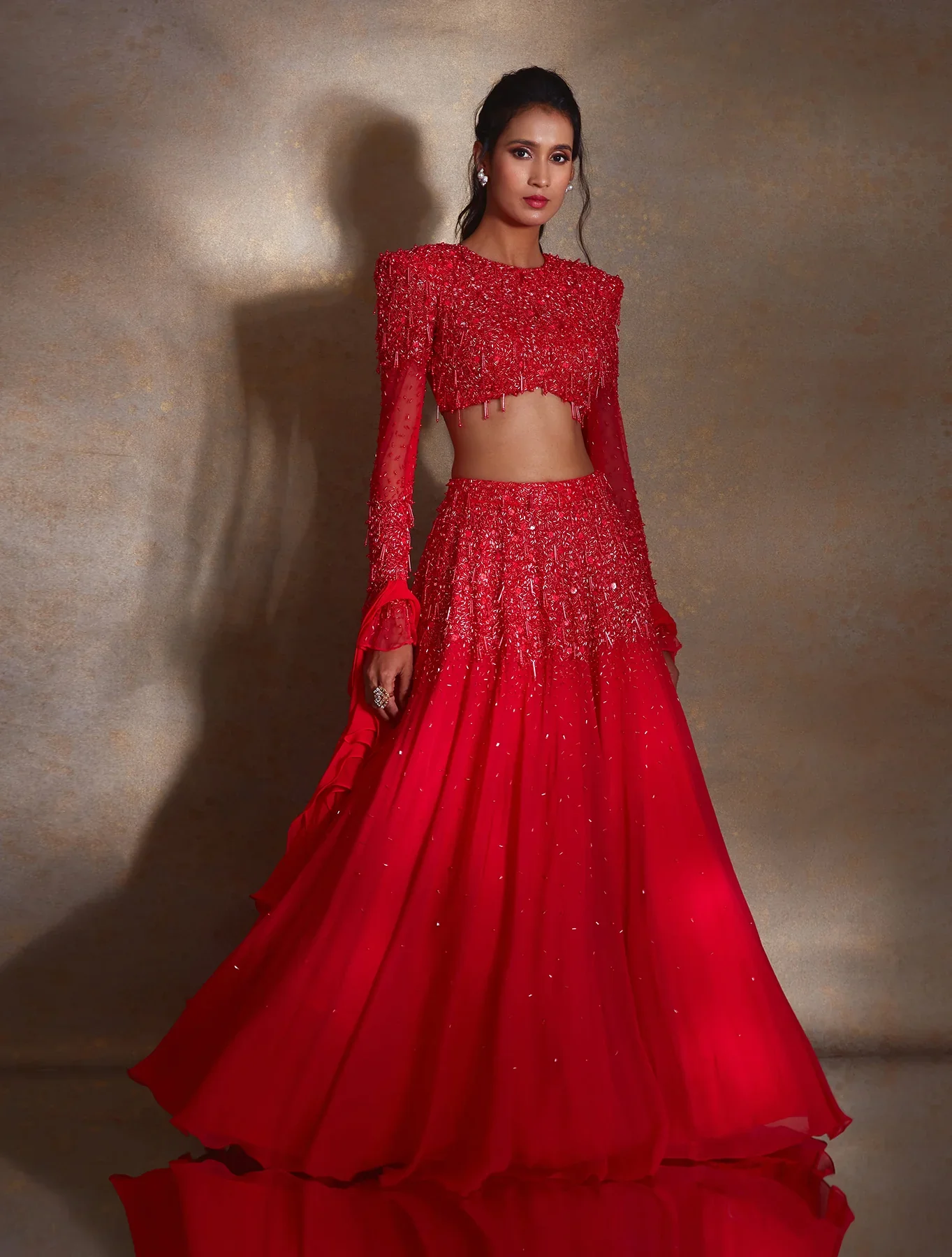 Seine Deep Vermillion Georgette Lehenga - Image 4