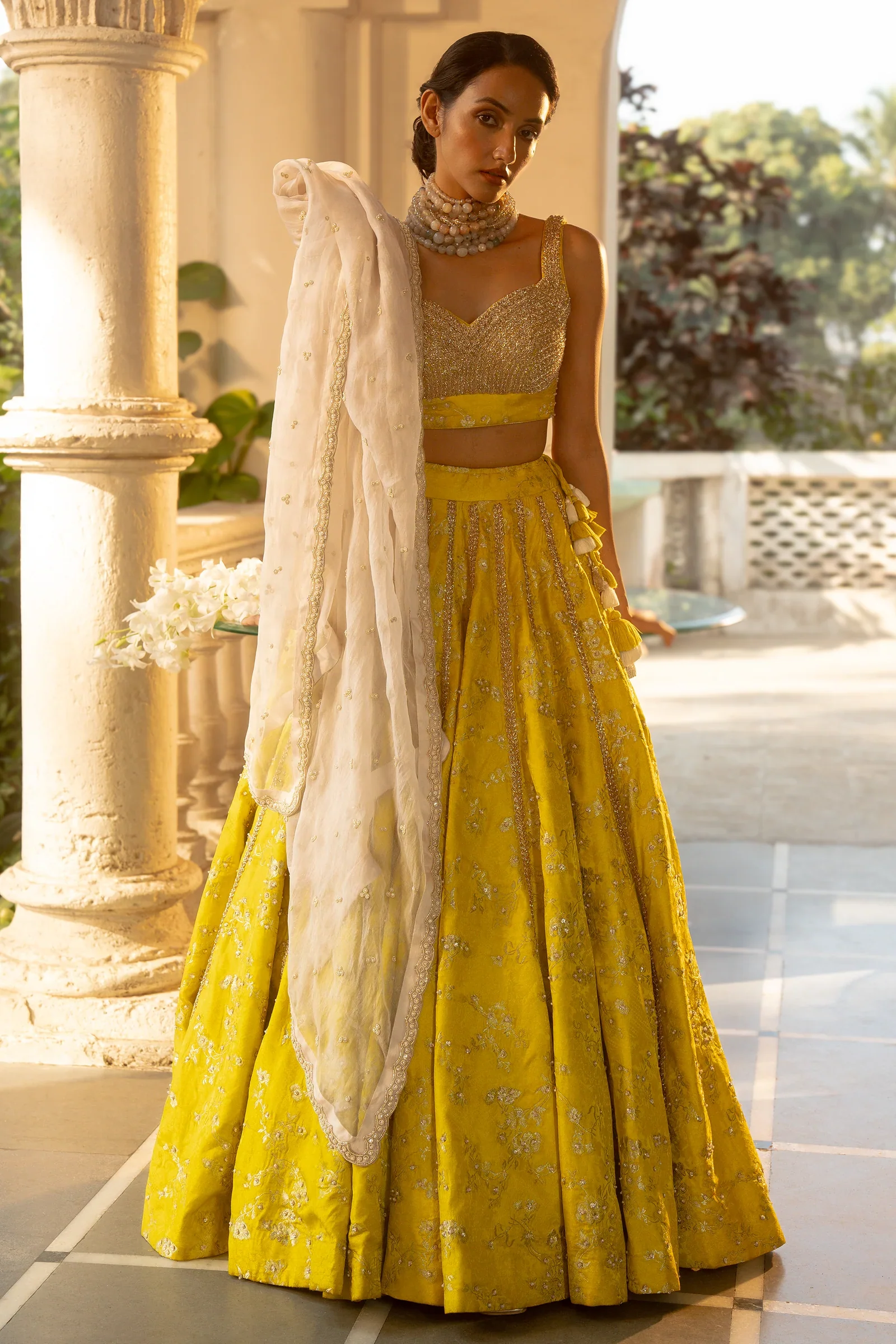 Self-Woven Jacquard Lehenga Set