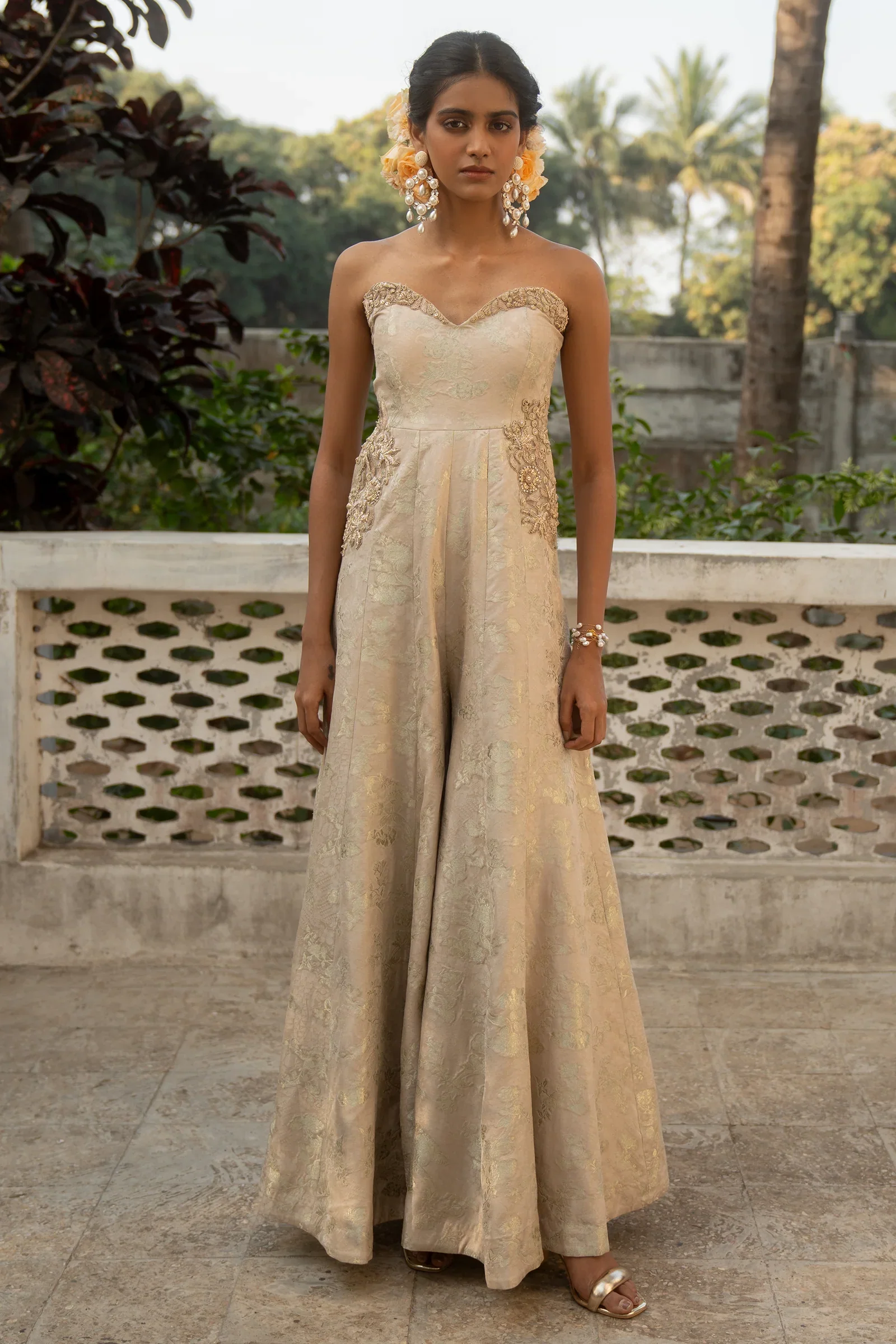 Self-Woven Russian Jacquard Jumpsuit