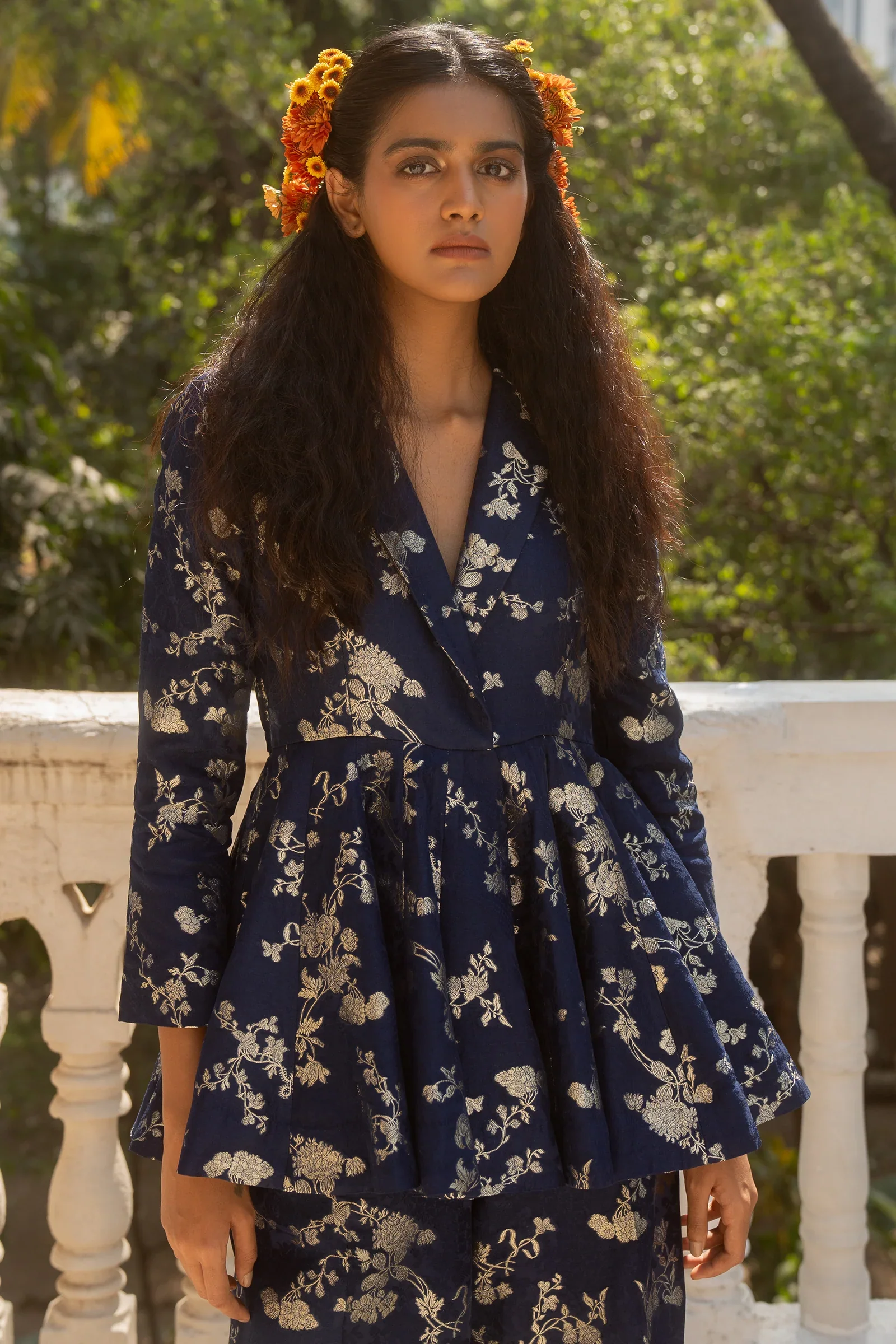 Self-Woven Russian Jacquard Peplum Set - Image 2