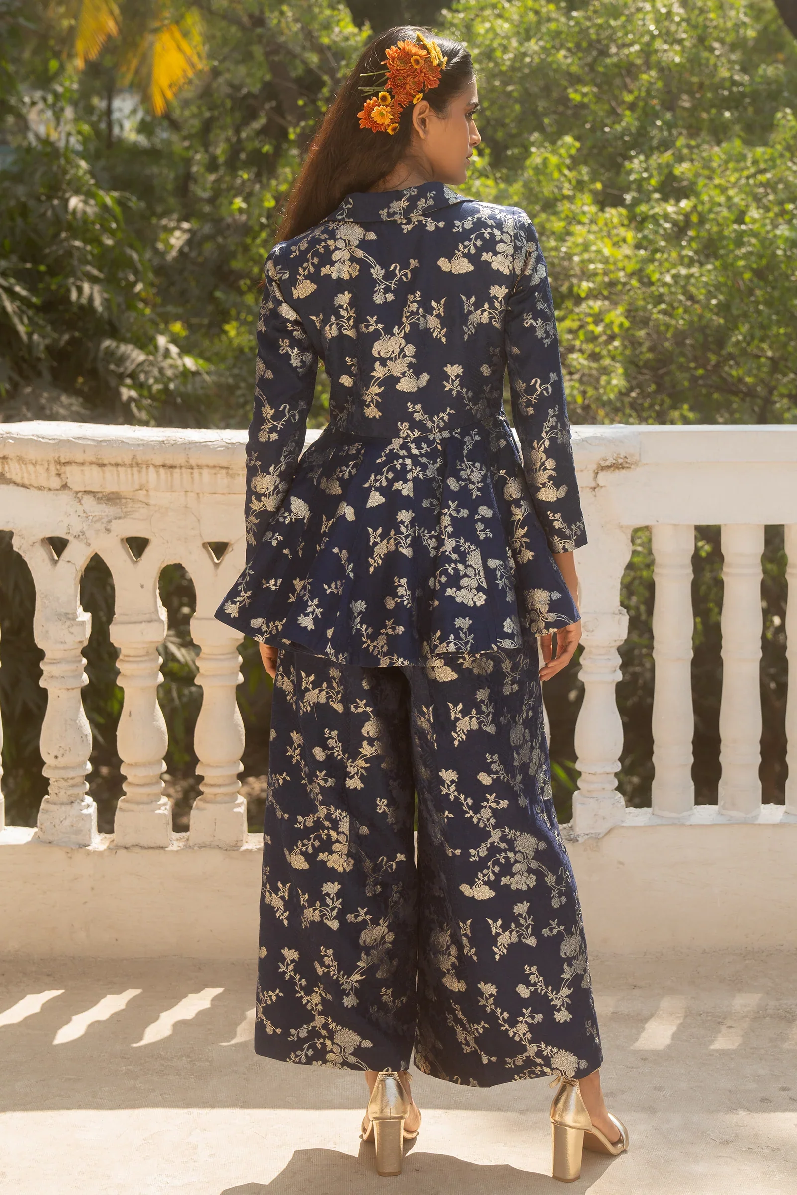 Self-Woven Russian Jacquard Peplum Set - Image 3