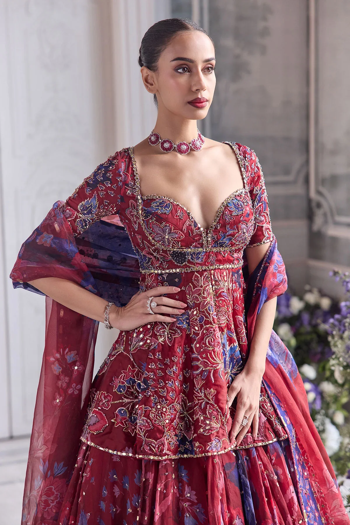 SELINA - Heavy Embroidered Peplum Kurta Paired Lehenga - Image 3