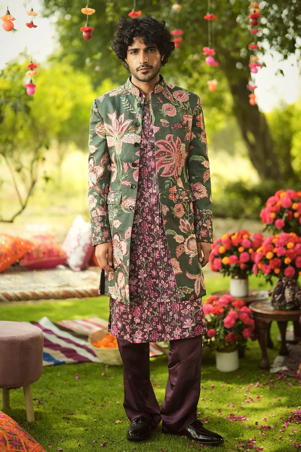 SHAAD - Hand Embroidered Sherwani Paired With Pintucks Kurta Set