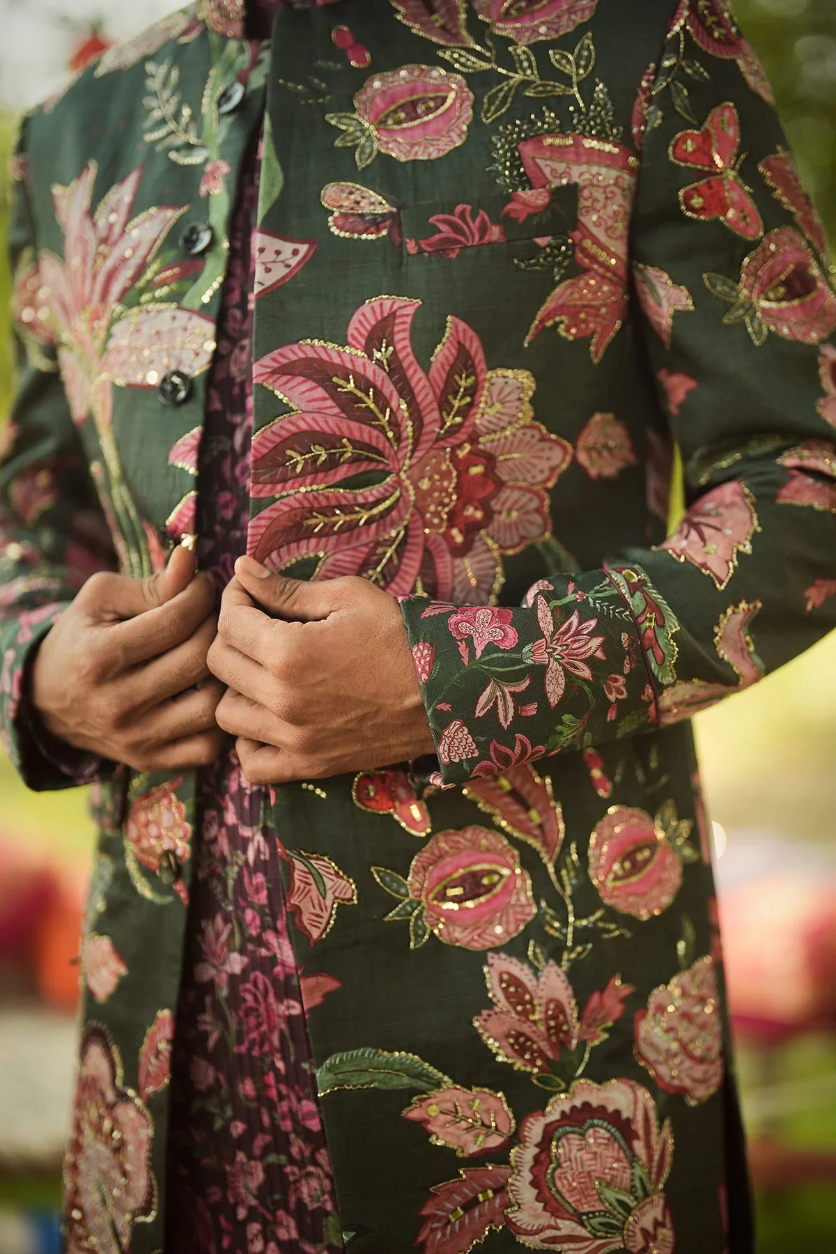 SHAAD - Hand Embroidered Sherwani Paired With Pintucks Kurta Set - Image 8