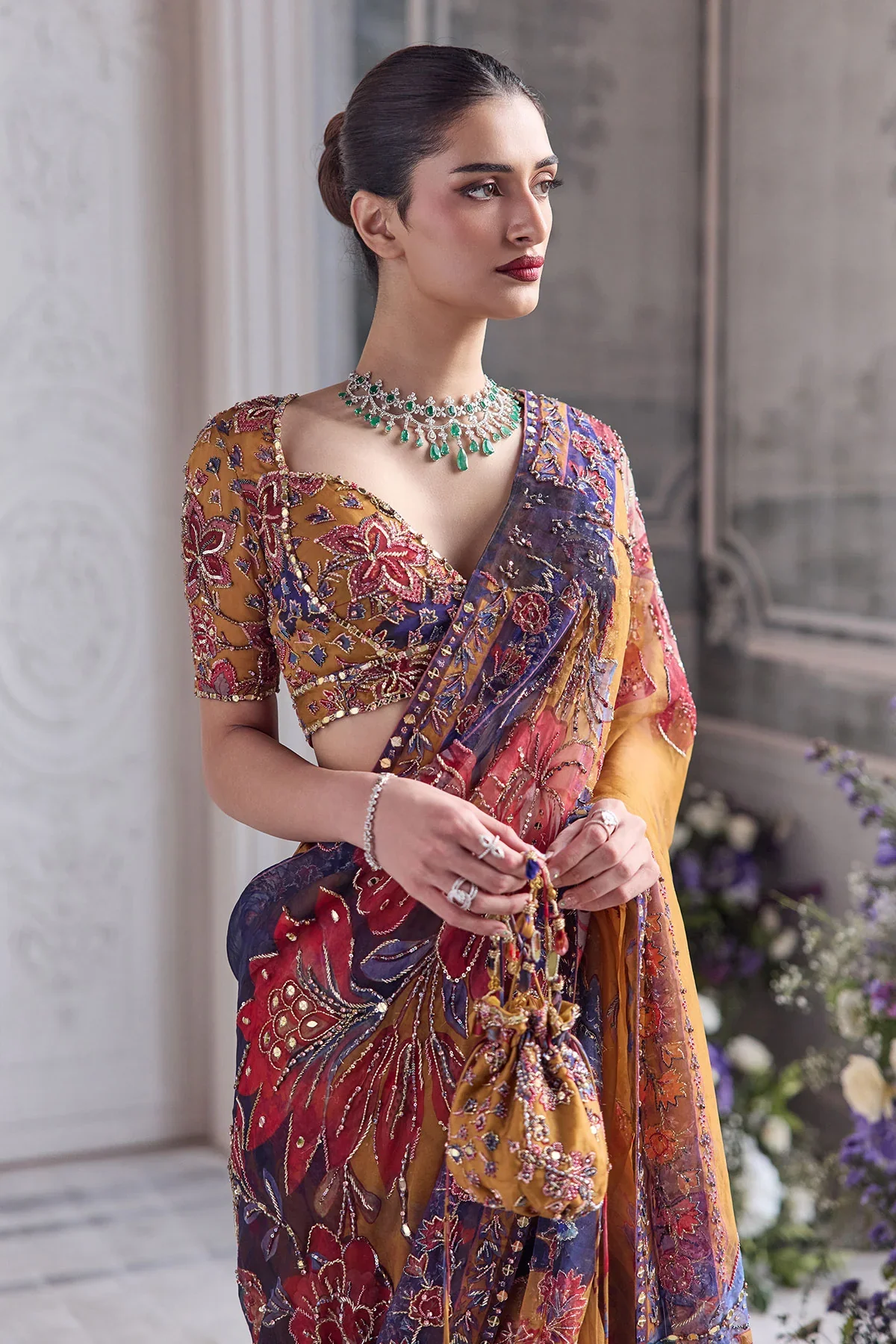 SHAHZAIN - Choli Cut Predrape Embriodered Saree - Image 4