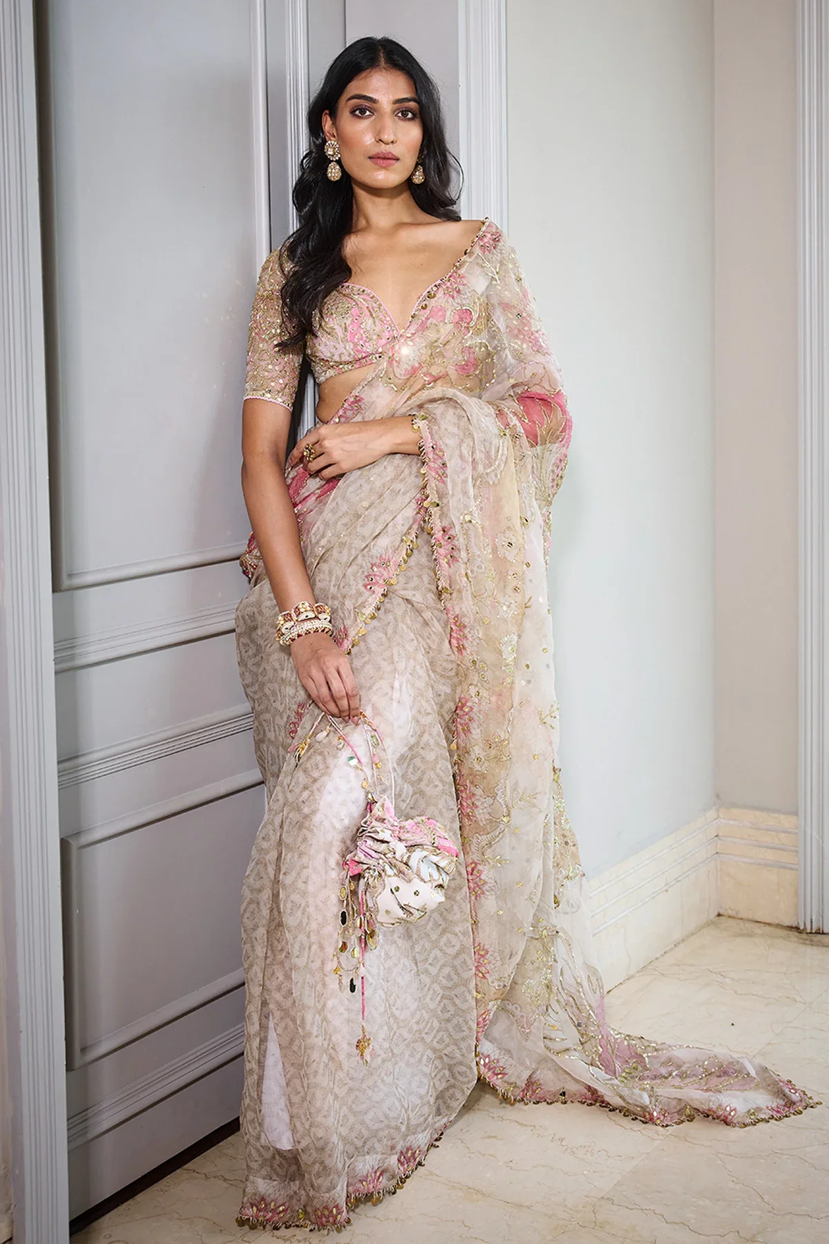 Shazana - Pre Draped Hand Embroidered Saree with Blouse