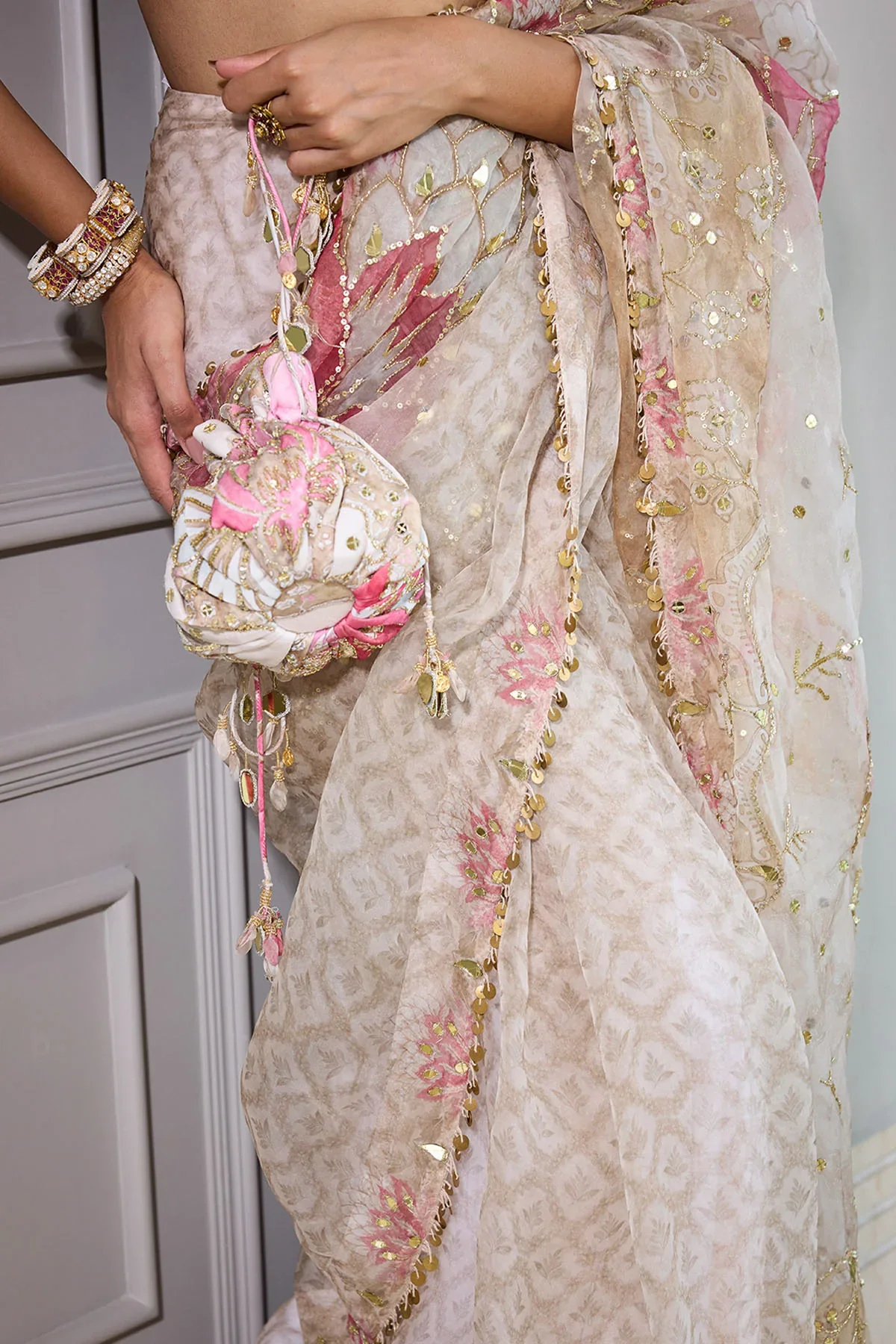 Shazana - Pre Draped Hand Embroidered Saree with Blouse - Image 4