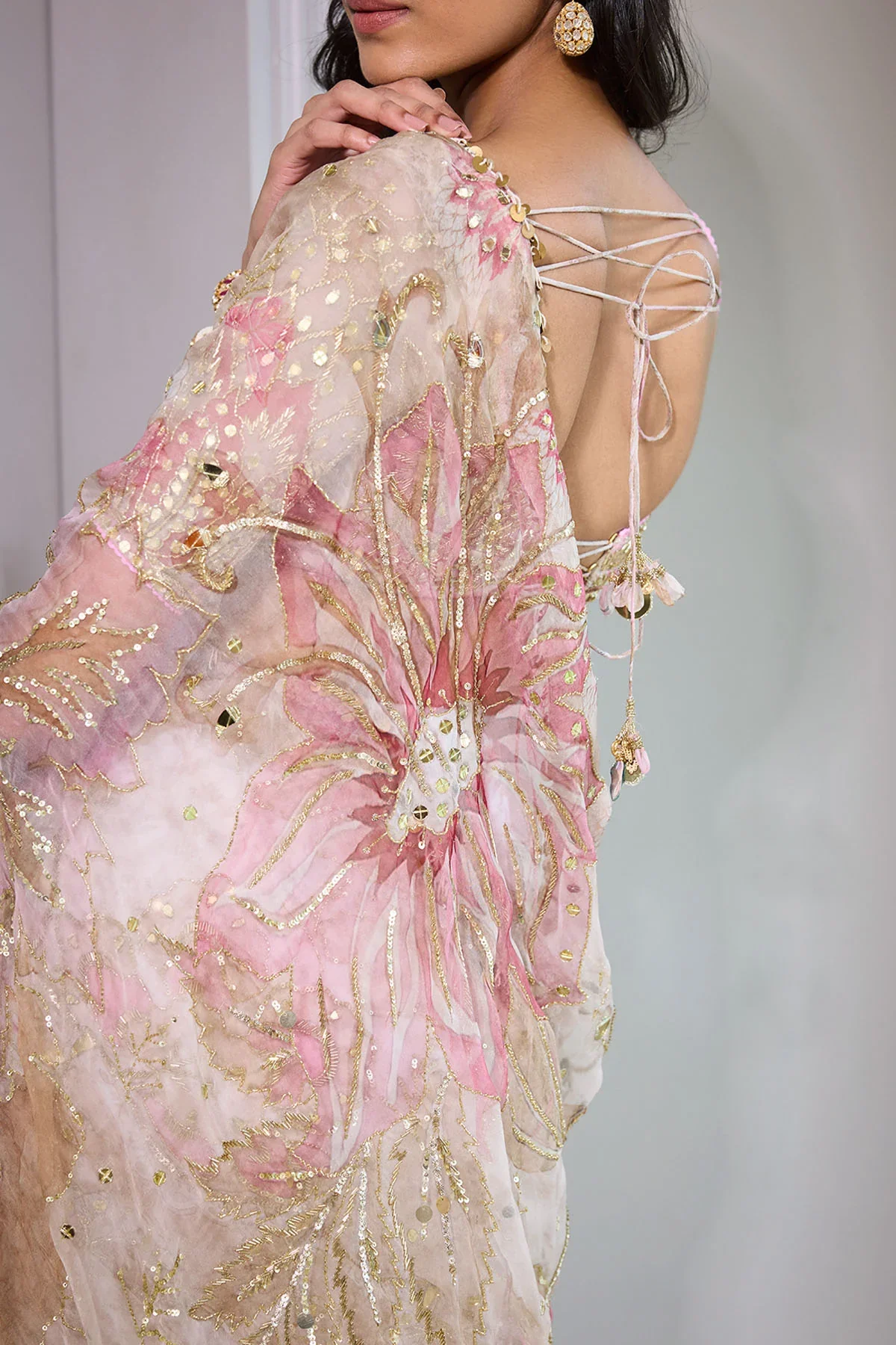 Shazana - Pre Draped Hand Embroidered Saree with Blouse - Image 5