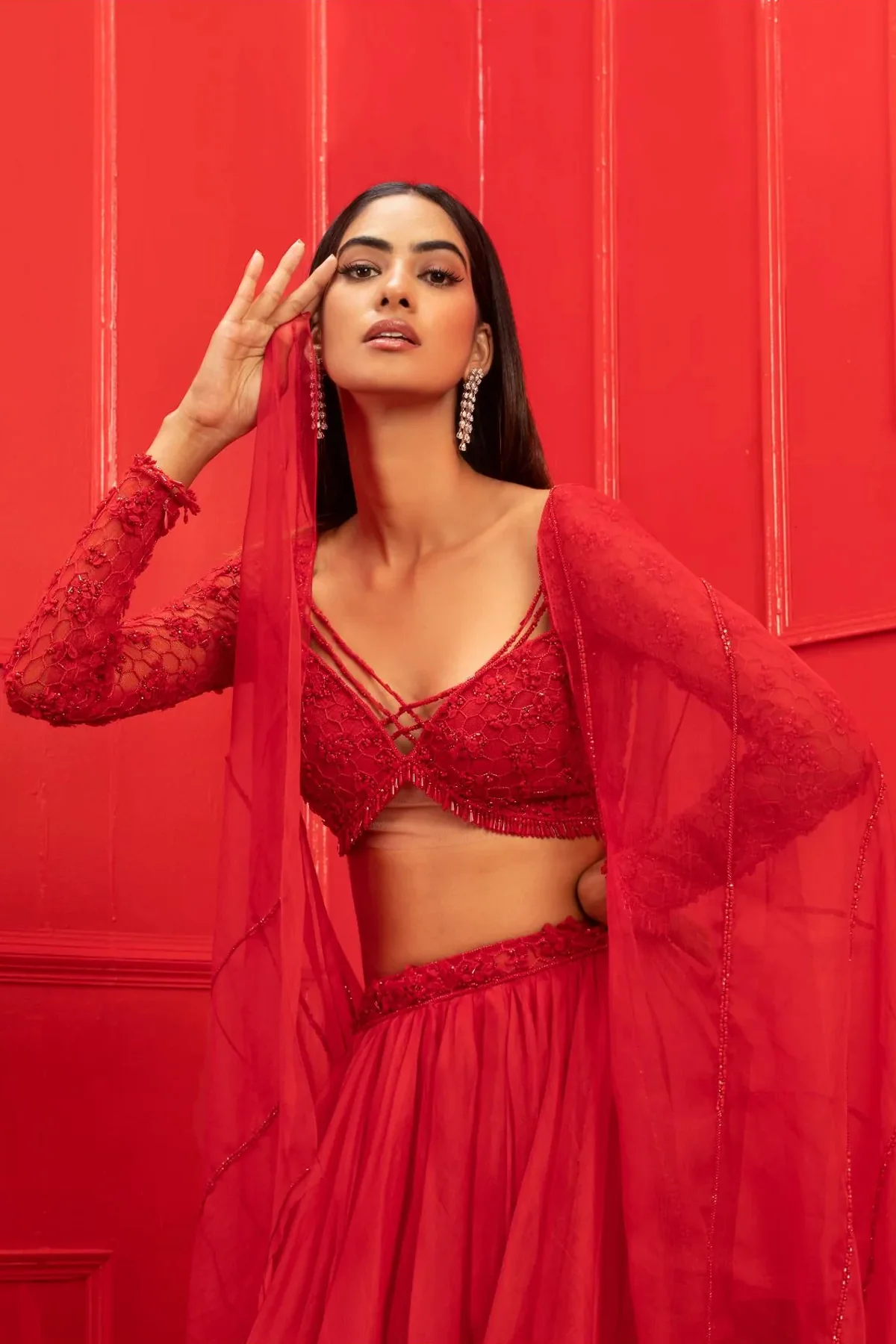 Sia Red Organza Lehenga Set - Image 3