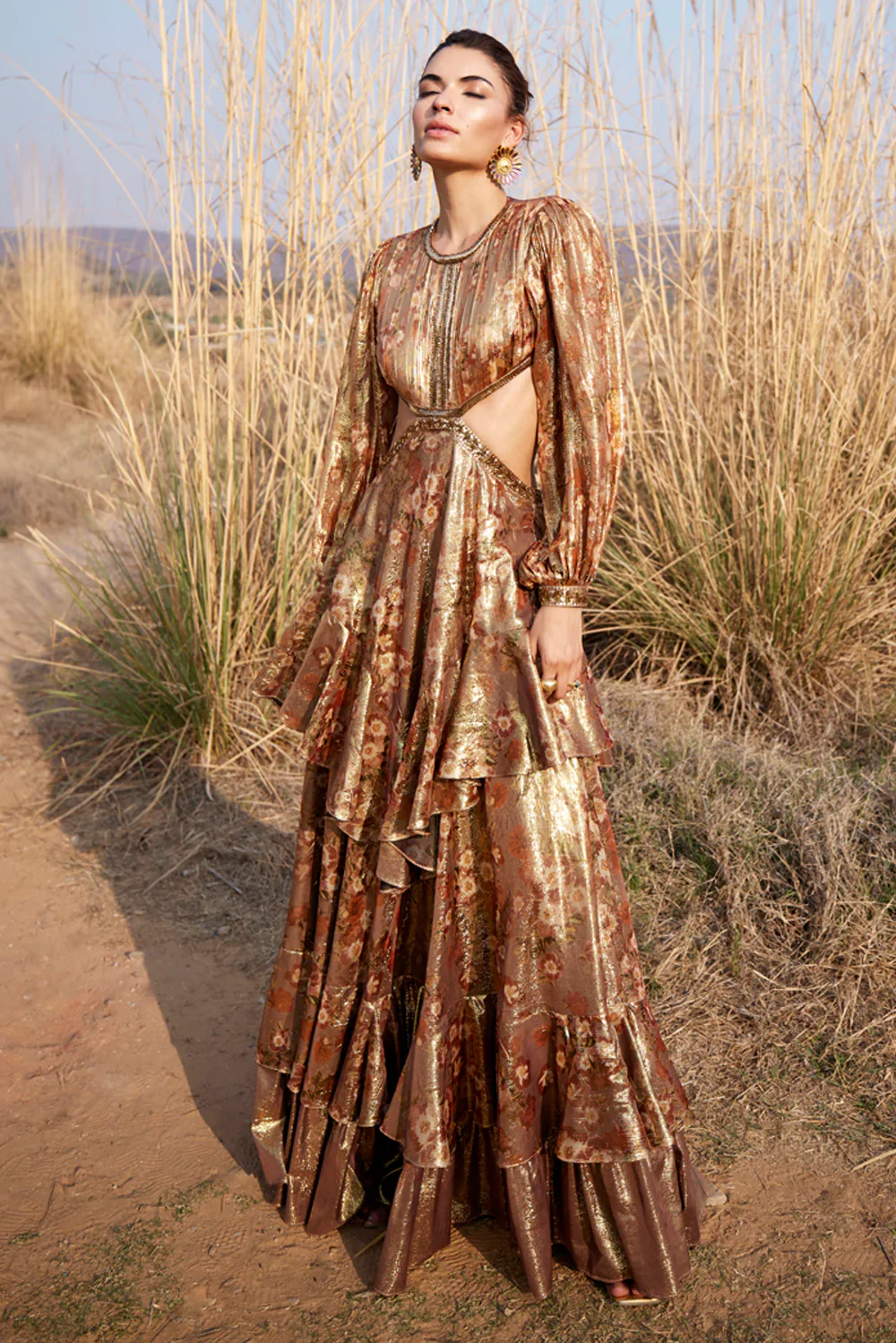 Side Cut Embellished Maxi Dress